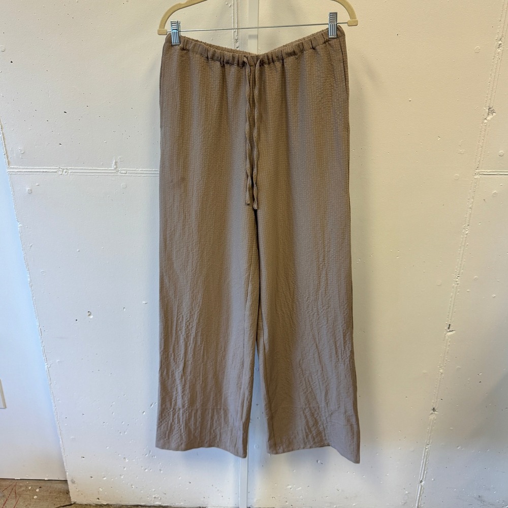 Peppermayo Crinkle Textured Wide Leg Drawstring Pants US 6 EU 38 Gray Earthy